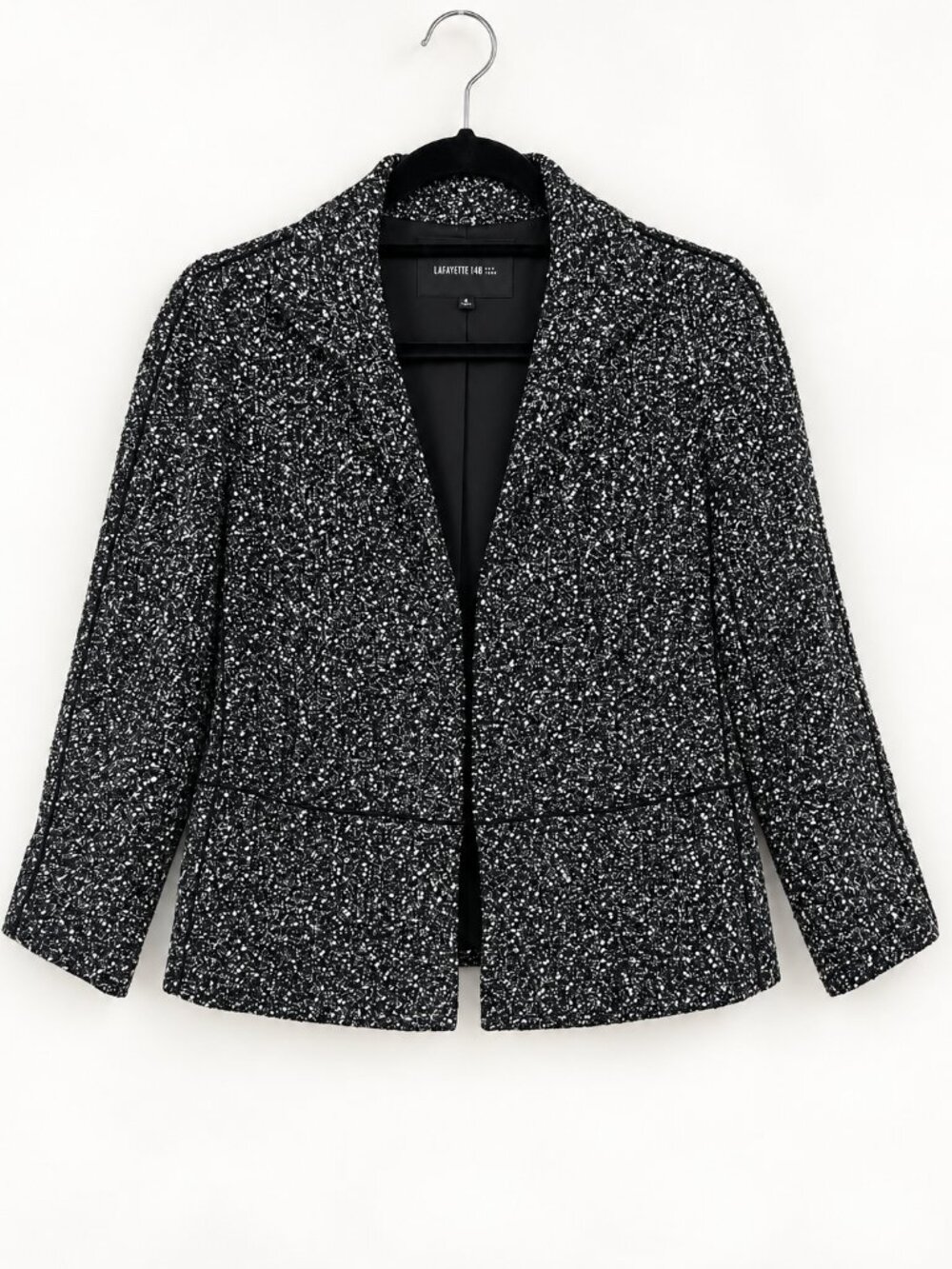 Lafayette 148 New York 3/4 Sleeve Jacket in Black, Blue Boucle, Size 6 - Picture 2 of 14